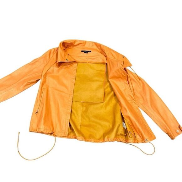 Theory orange leather jacket size small - Picture 2 of 7